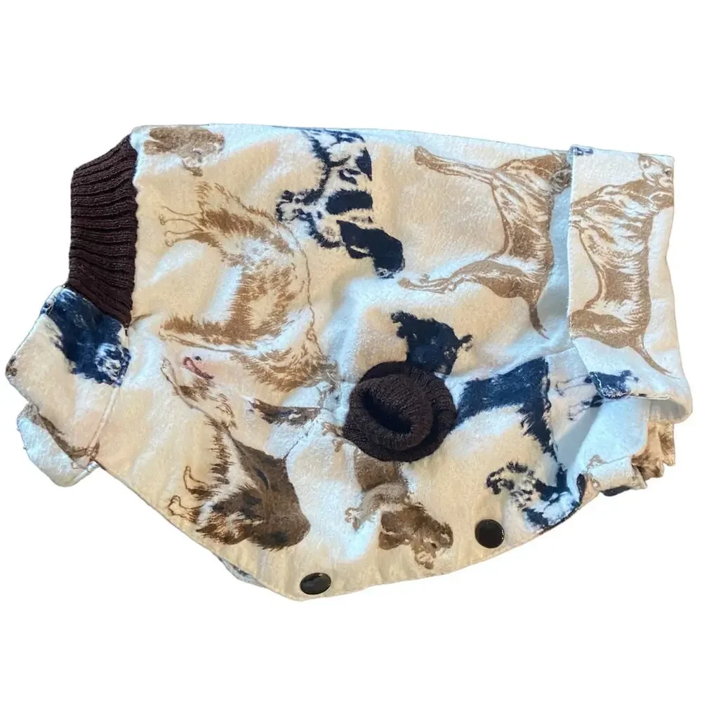 Doggie Duds Size Medium Brown & Cream Dog Print 100% Acrylic Collared Sweater